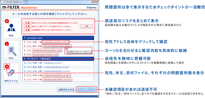 「m-FILTER MailAdviser」のポップアップイメージ